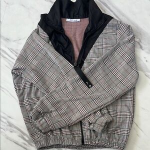 Zara Gray Plaid Blazer with Black Collar